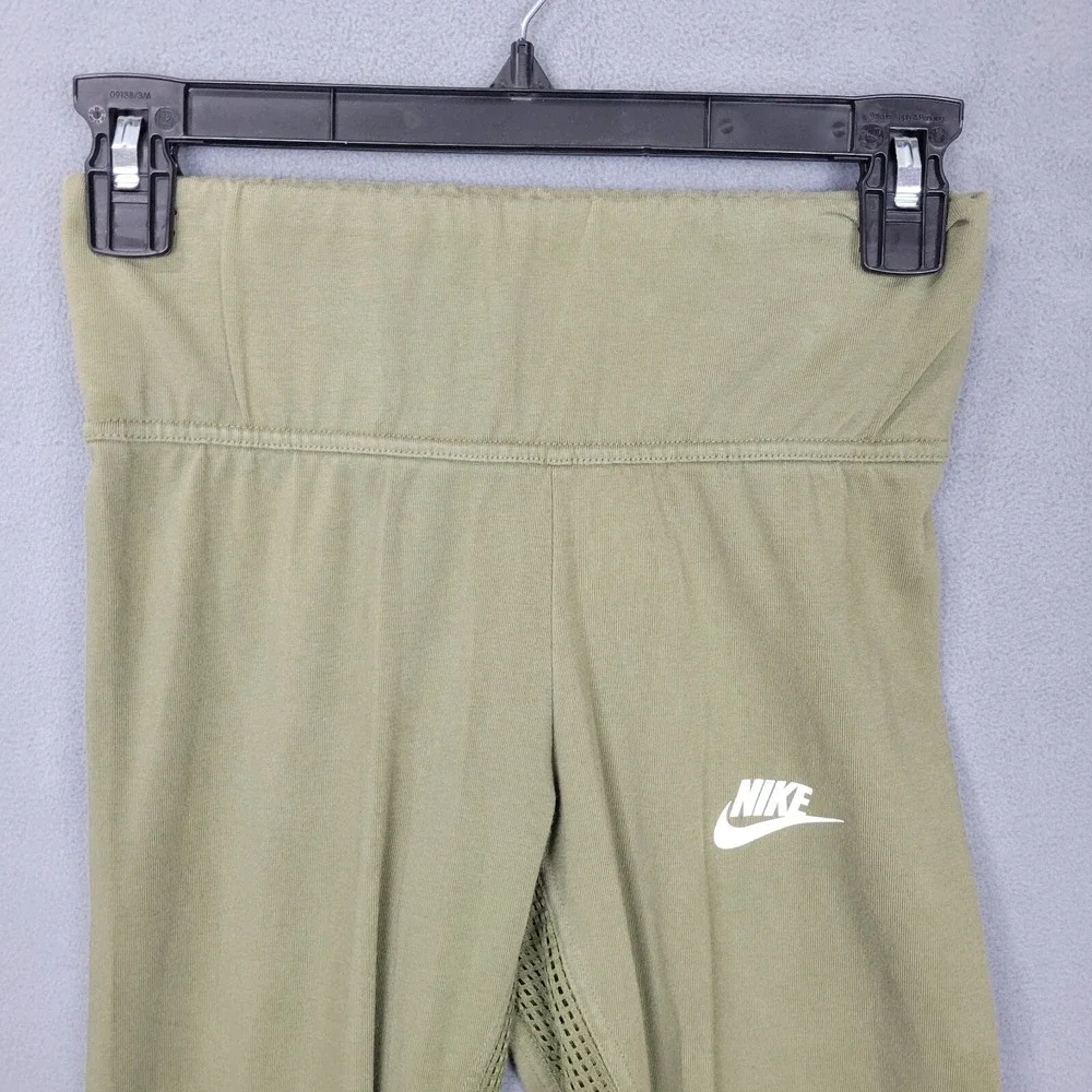 Nike‎ Leggings Women's Small Green Cotton Stretch Logo Elastic Waist Pull On